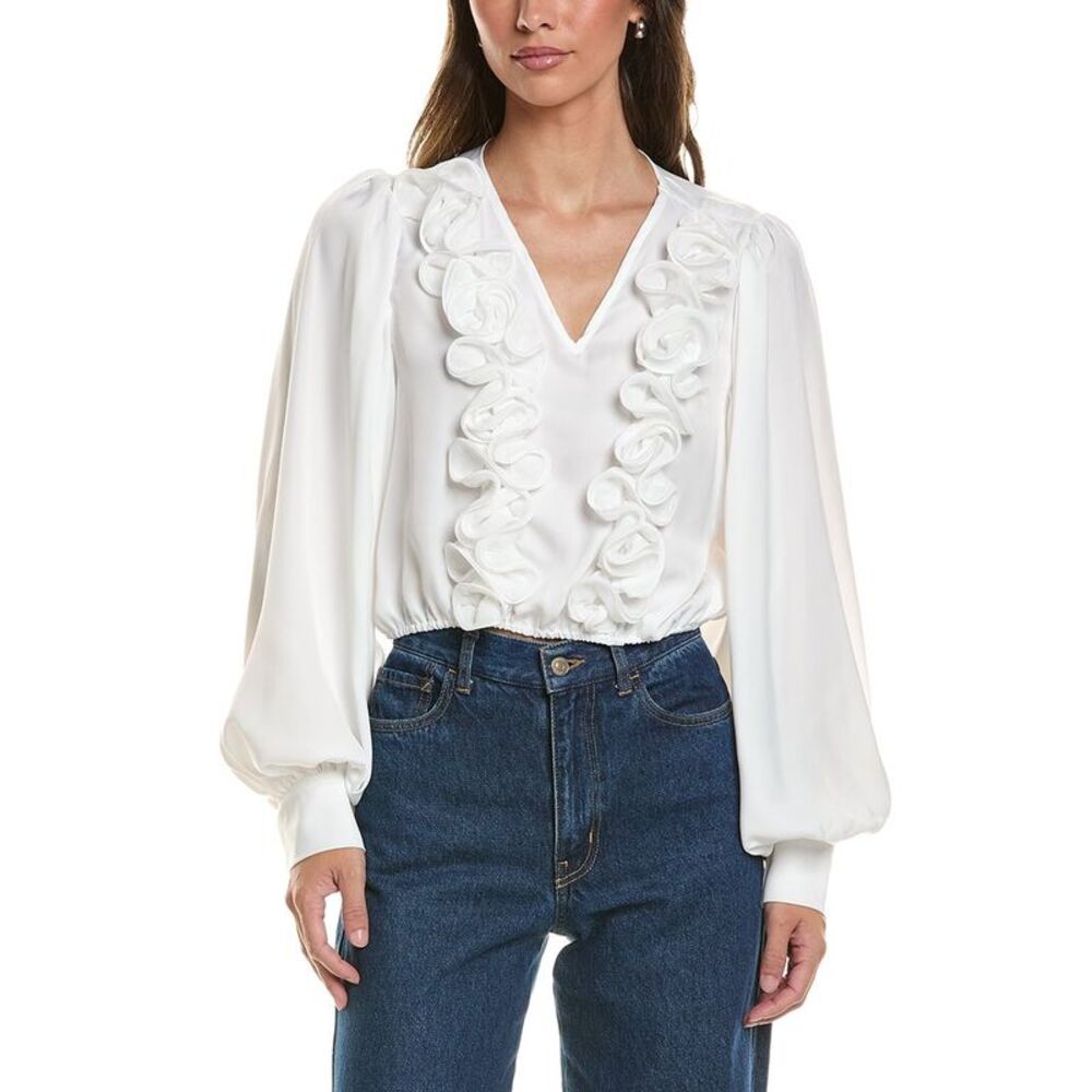 Gracia Womens  V-Neck Detailed Crop Top, White